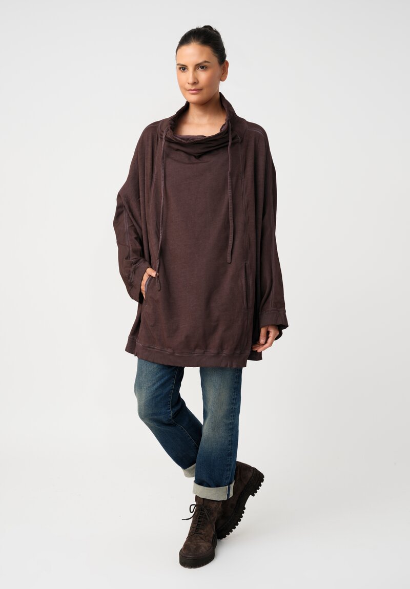 Rundholz DIP Cotton Jersey Double Cowl-Neckline Long Sweatshirt in Grape Purple