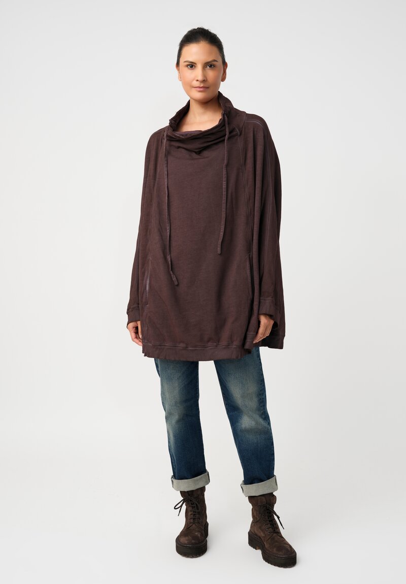Rundholz DIP Cotton Jersey Double Cowl-Neckline Long Sweatshirt in Grape Purple
