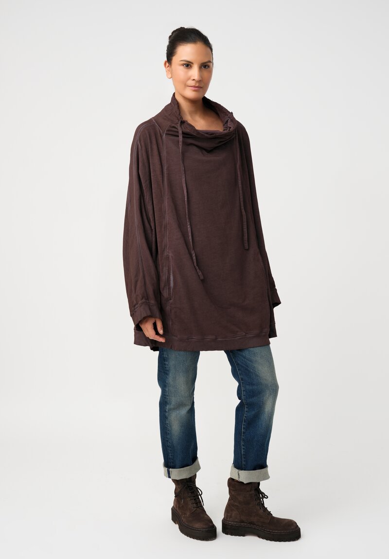 Rundholz DIP Cotton Jersey Double Cowl-Neckline Long Sweatshirt in Grape Purple