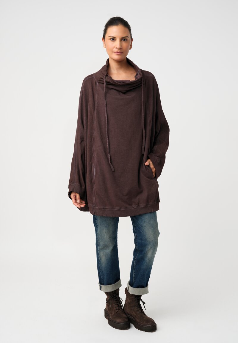 Rundholz DIP Cotton Jersey Double Cowl-Neckline Long Sweatshirt in Grape Purple