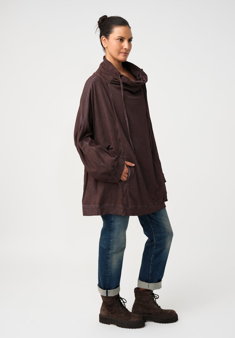 Rundholz DIP Cotton Jersey Double Cowl-Neckline Long Sweatshirt in Grape Purple