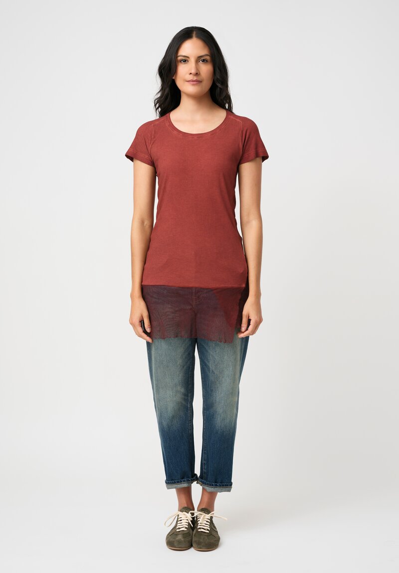 Rundholz DIP Ribbed Cotton Jersey & Mesh Hemline Tee in Crab Red
