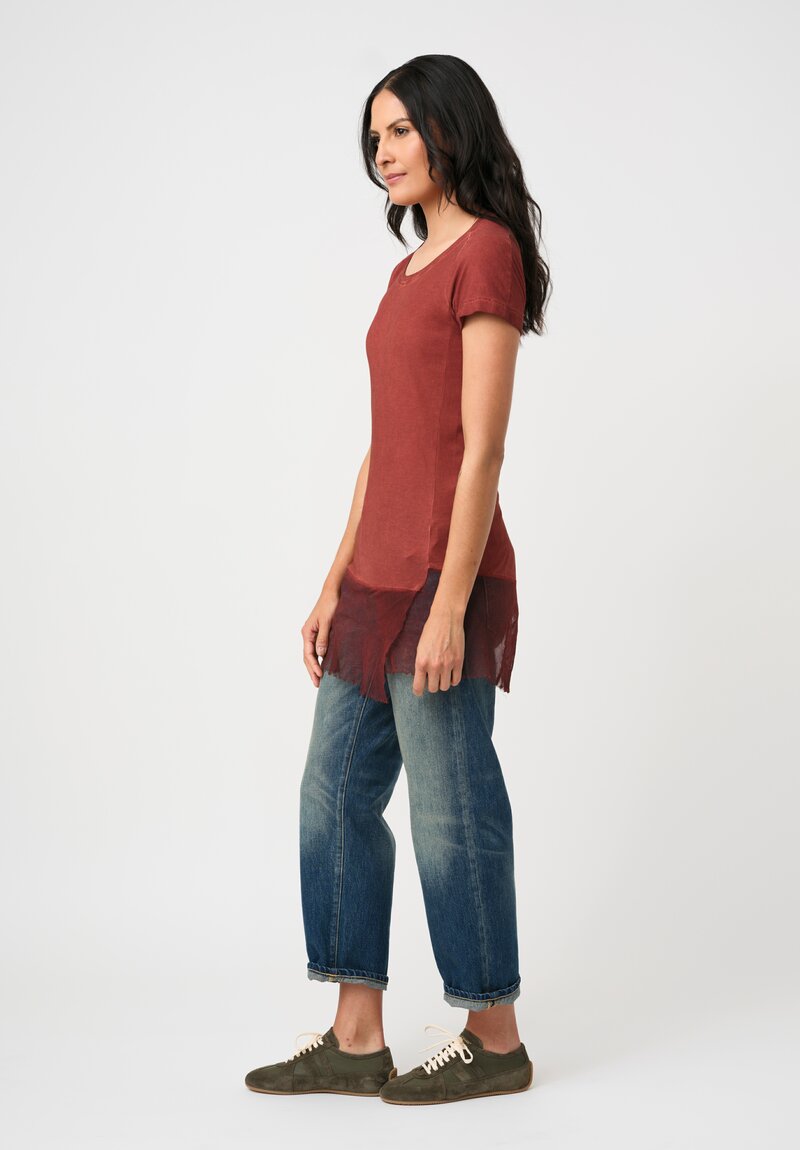 Rundholz DIP Ribbed Cotton Jersey & Mesh Hemline Tee in Crab Red