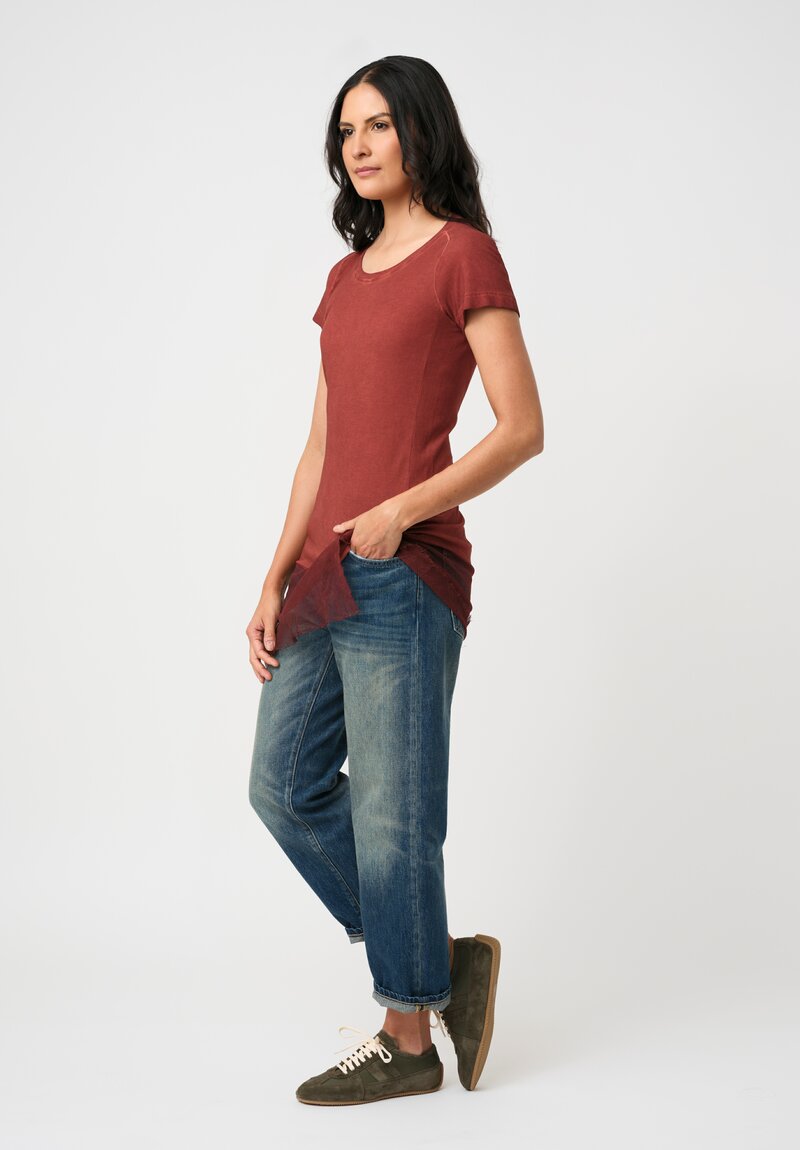 Rundholz DIP Ribbed Cotton Jersey & Mesh Hemline Tee in Crab Red