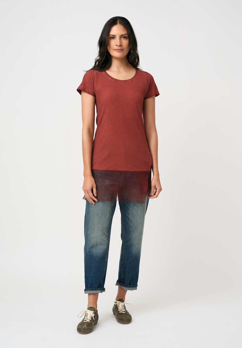 Rundholz DIP Ribbed Cotton Jersey & Mesh Hemline Tee in Crab Red