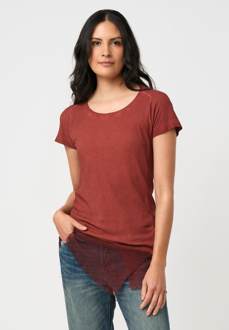 Rundholz DIP Ribbed Cotton Jersey & Mesh Hemline Tee in Crab Red