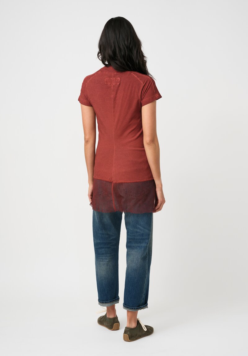 Rundholz DIP Ribbed Cotton Jersey & Mesh Hemline Tee in Crab Red
