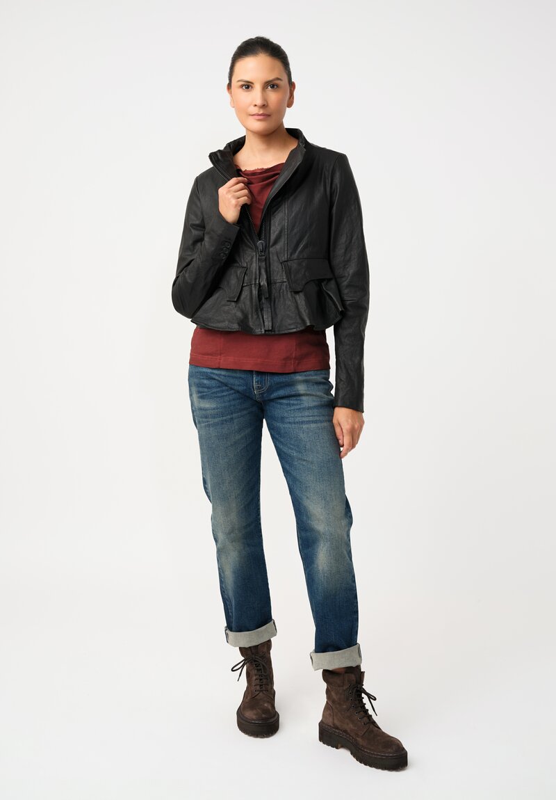 Rundholz Lamb Leather Ticket Pocket Peplum Jacket