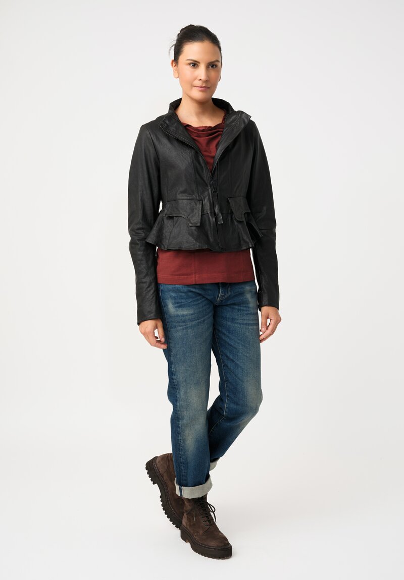 Rundholz Lamb Leather Ticket Pocket Peplum Jacket