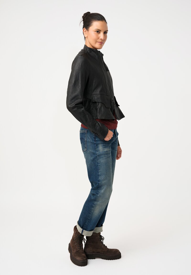 Rundholz Lamb Leather Ticket Pocket Peplum Jacket