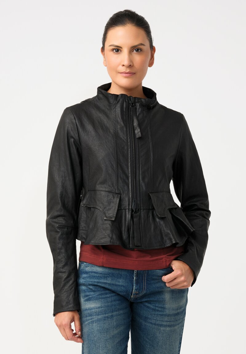 Rundholz Lamb Leather Ticket Pocket Peplum Jacket