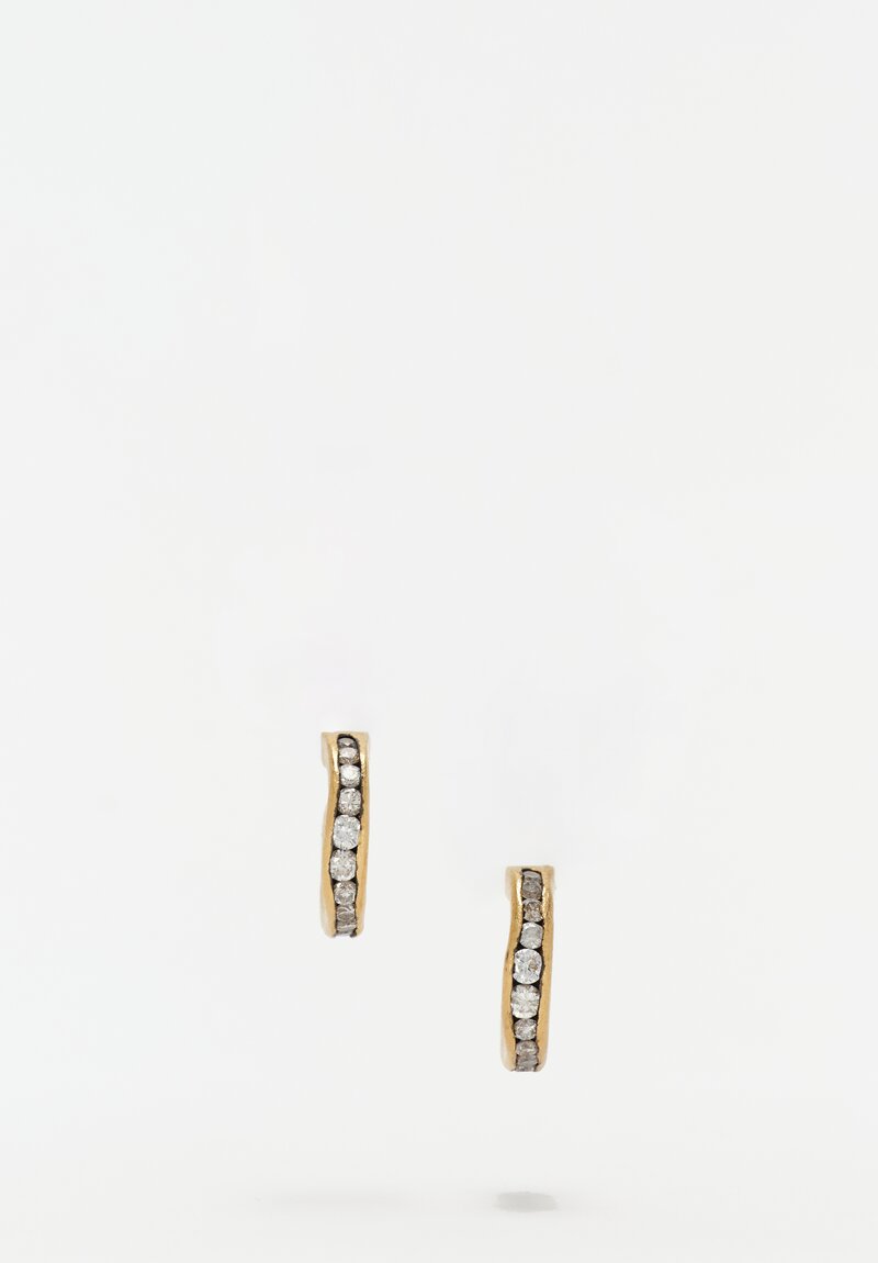 TAP by Todd Pownell Brushed 18K Channel Set Diamond Mini Hoop Stud Earrings 0.5"