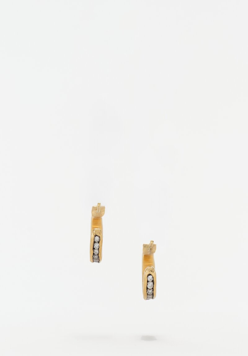 TAP by Todd Pownell Brushed 18K Channel Set Diamond Mini Hoop Stud Earrings 0.5"