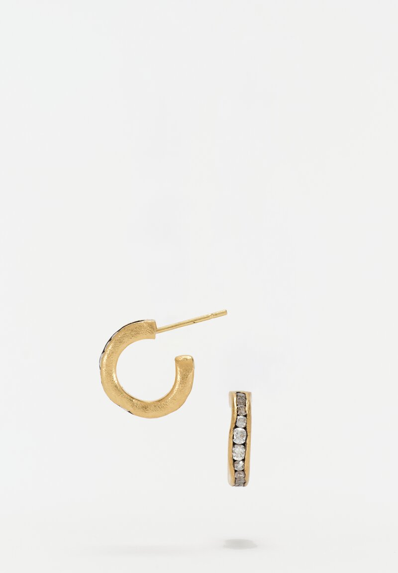 TAP by Todd Pownell Brushed 18K Channel Set Diamond Mini Hoop Stud Earrings 0.5"