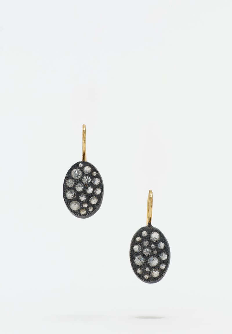 TAP by Todd Pownell 18K, Oxidized Sterling Silver Set Inverted Diamond Oval Drop Earrings 1"