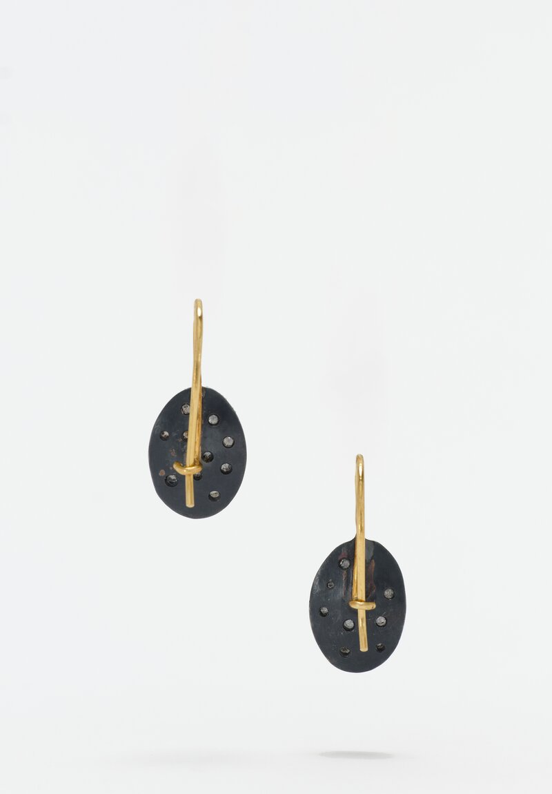 TAP by Todd Pownell 18K, Oxidized Sterling Silver Set Inverted Diamond Oval Drop Earrings 1"