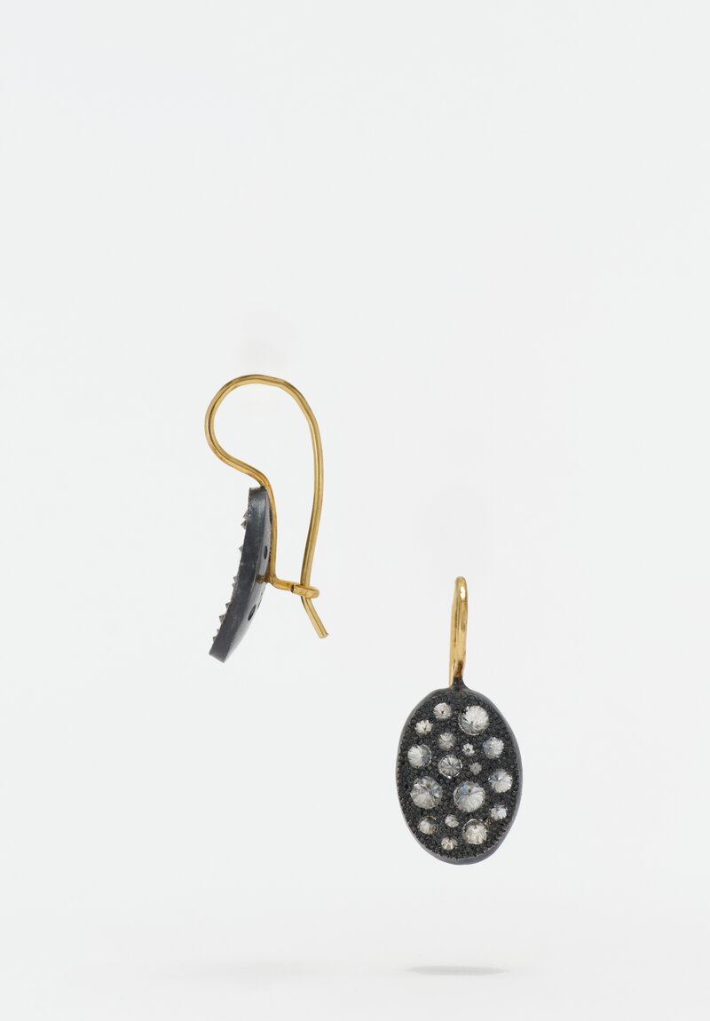 TAP by Todd Pownell 18K, Oxidized Sterling Silver Set Inverted Diamond Oval Drop Earrings 1"