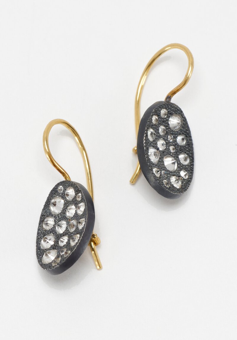TAP by Todd Pownell 18K, Oxidized Sterling Silver Set Inverted Diamond Oval Drop Earrings 1"