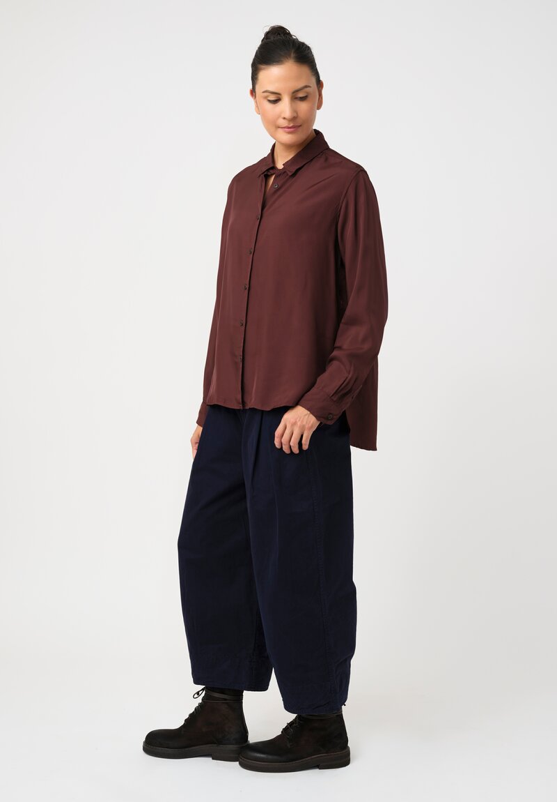 Casey Casey Satin Marine Button-Down Top in Syrah Red