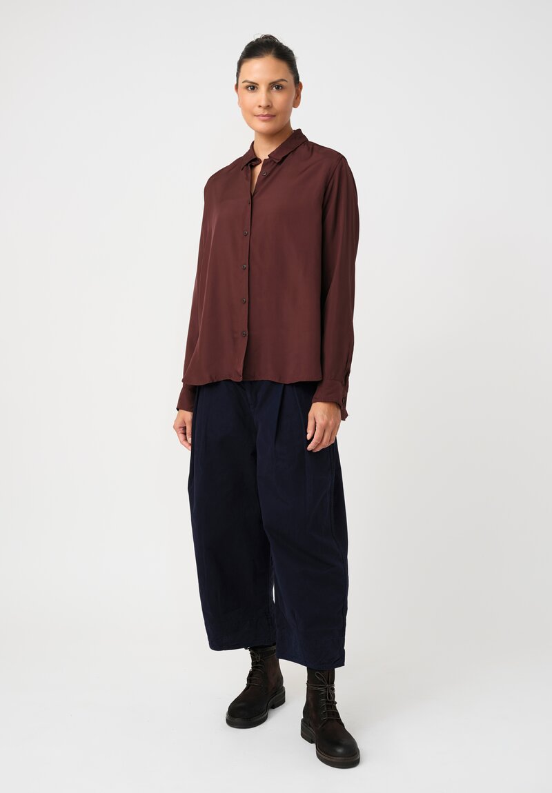 Casey Casey Satin Marine Button-Down Top in Syrah Red