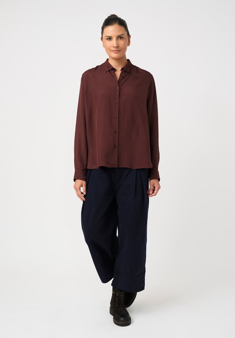 Casey Casey Satin Marine Button-Down Top in Syrah Red