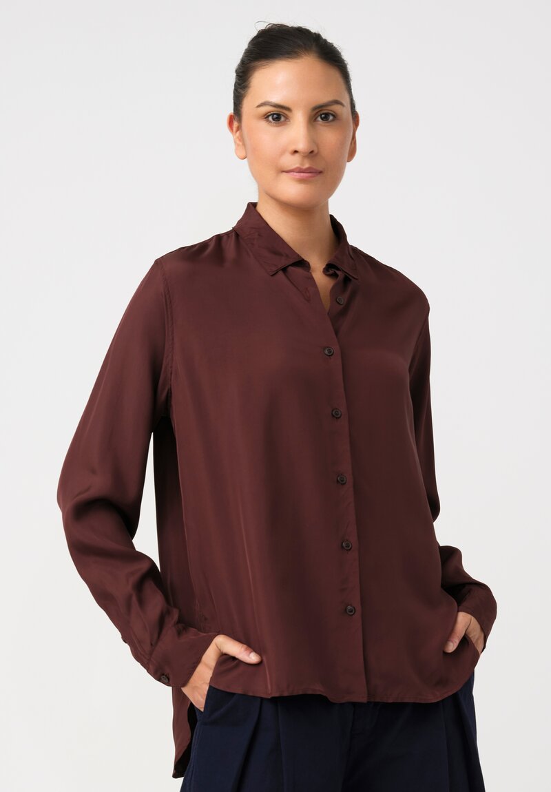 Casey Casey Satin Marine Button-Down Top in Syrah Red