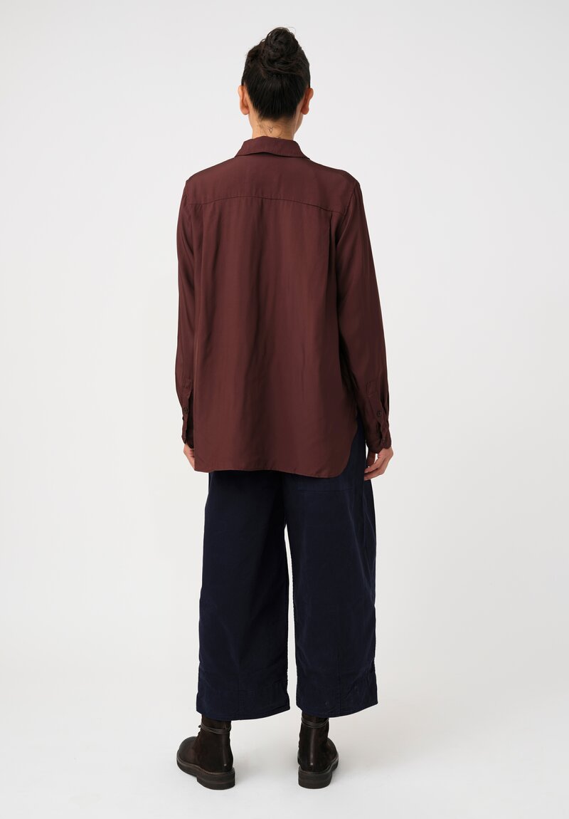 Casey Casey Satin Marine Button-Down Top in Syrah Red