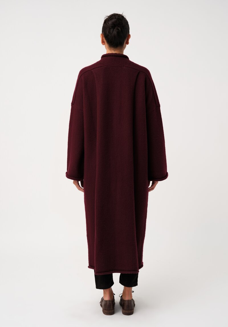 Casey Casey Soft Fleece Knit Long Button-Down Coat in Wine Red