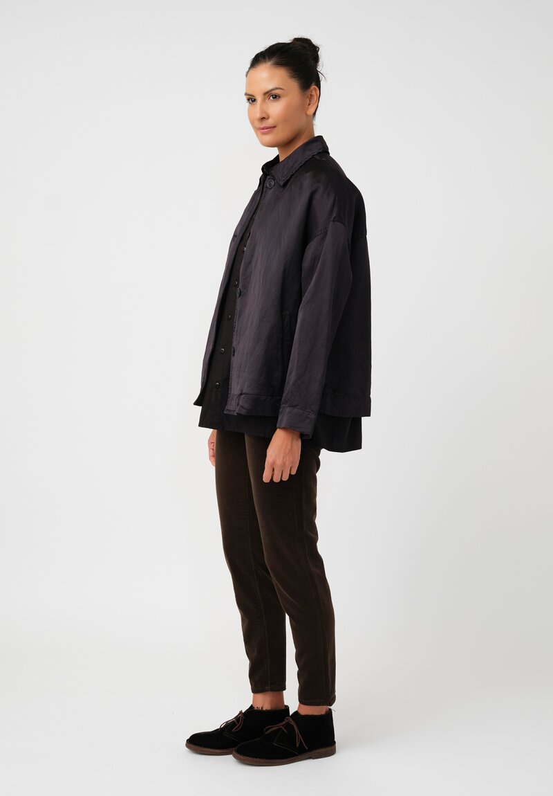 Casey Casey Linen Satin Juliette Button-Down Jacket in Night Black