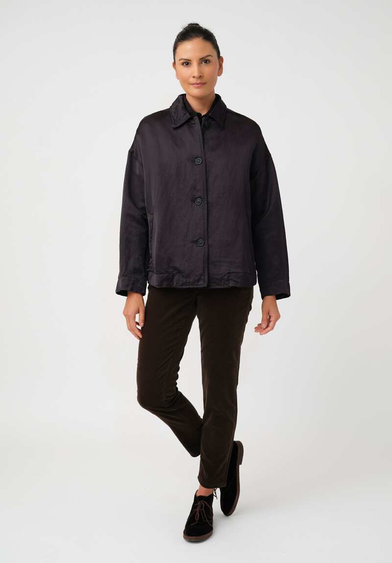 Casey Casey Linen Satin Juliette Button-Down Jacket in Night Black