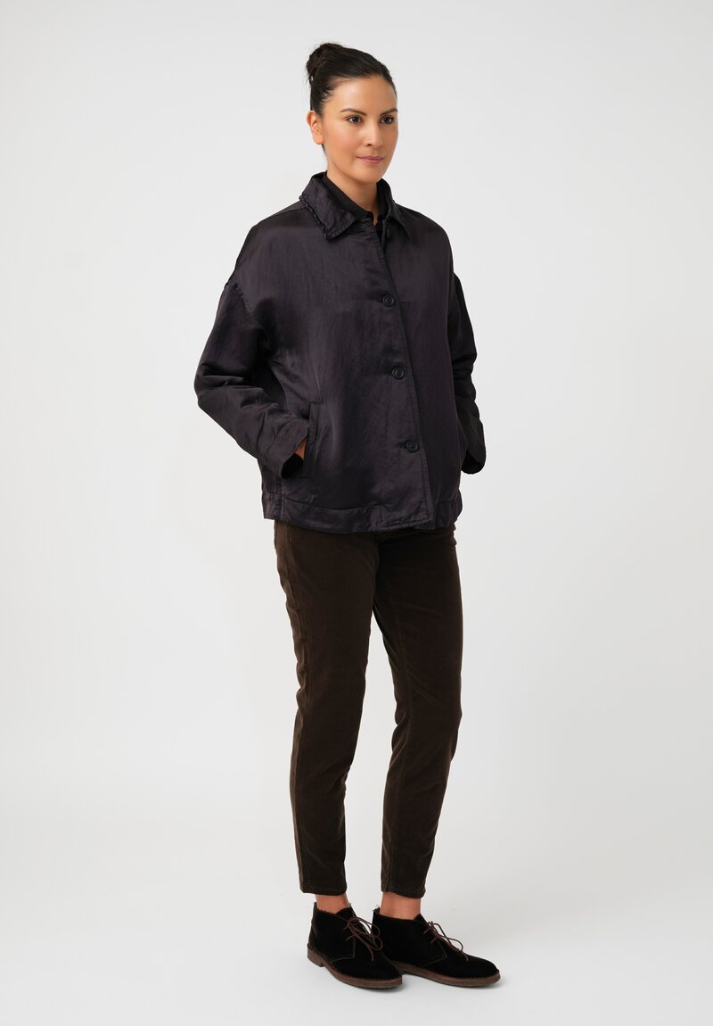 Casey Casey Linen Satin Juliette Button-Down Jacket in Night Black