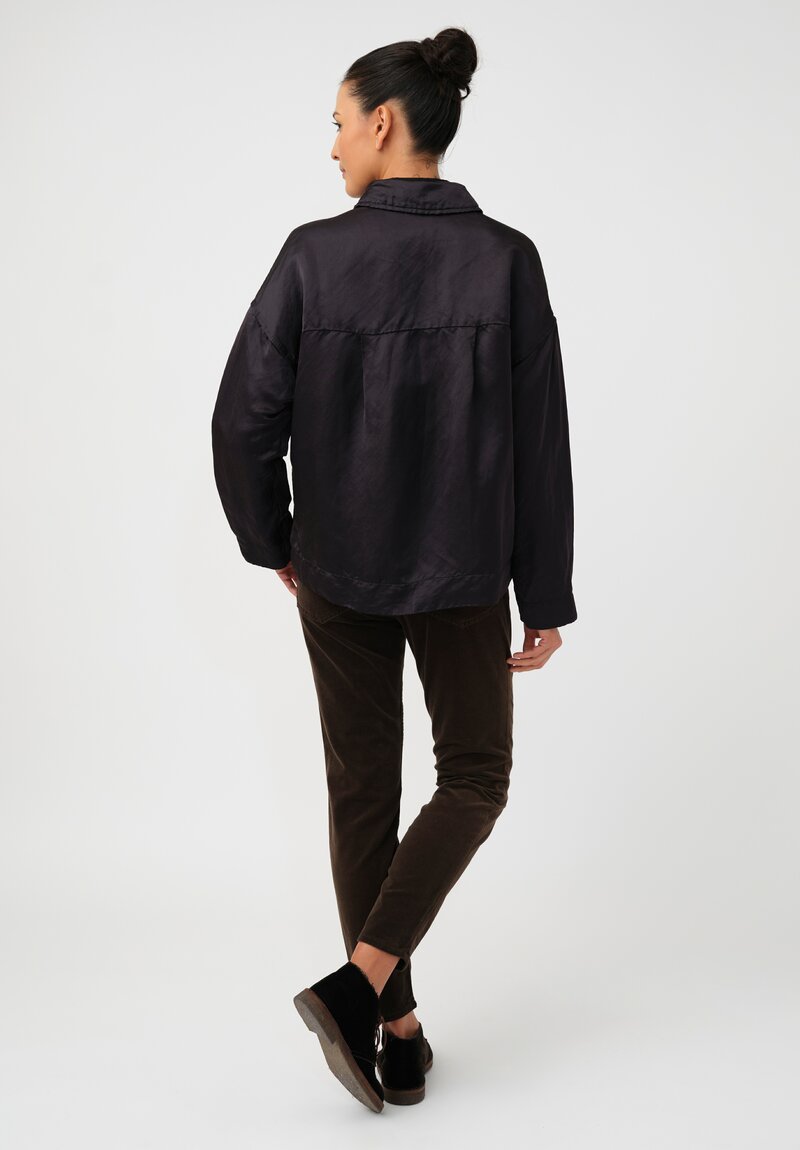 Casey Casey Linen Satin Juliette Button-Down Jacket in Night Black