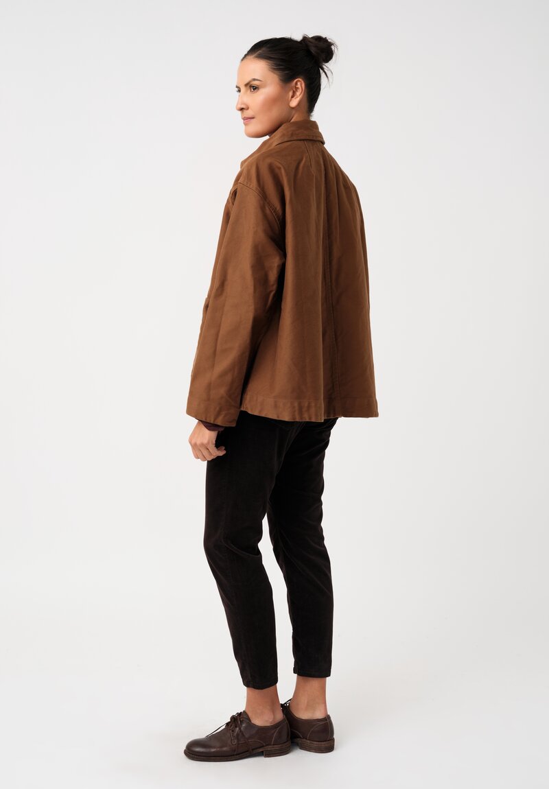 Casey Casey Raw Denim Drays Travail Point Collar & Button-Down Jacket in Saddle Brown