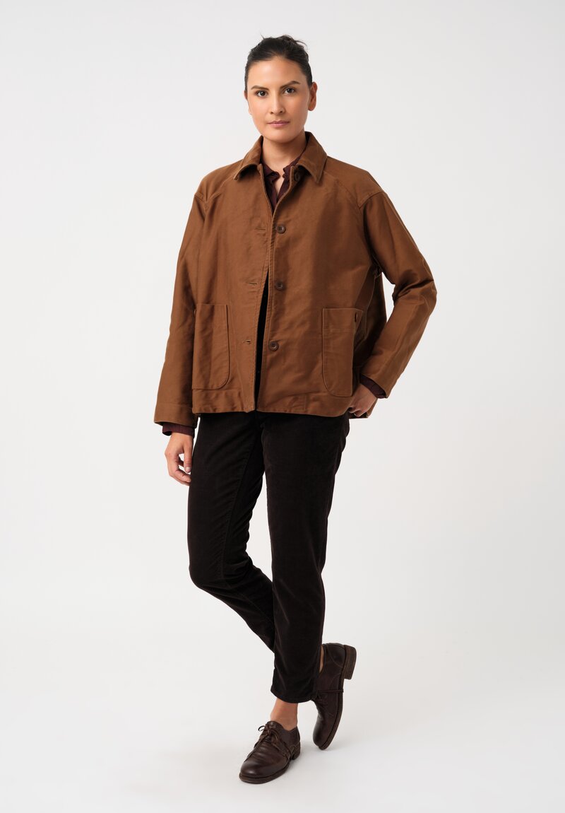 Casey Casey Raw Denim Drays Travail Point Collar & Button-Down Jacket in Saddle Brown