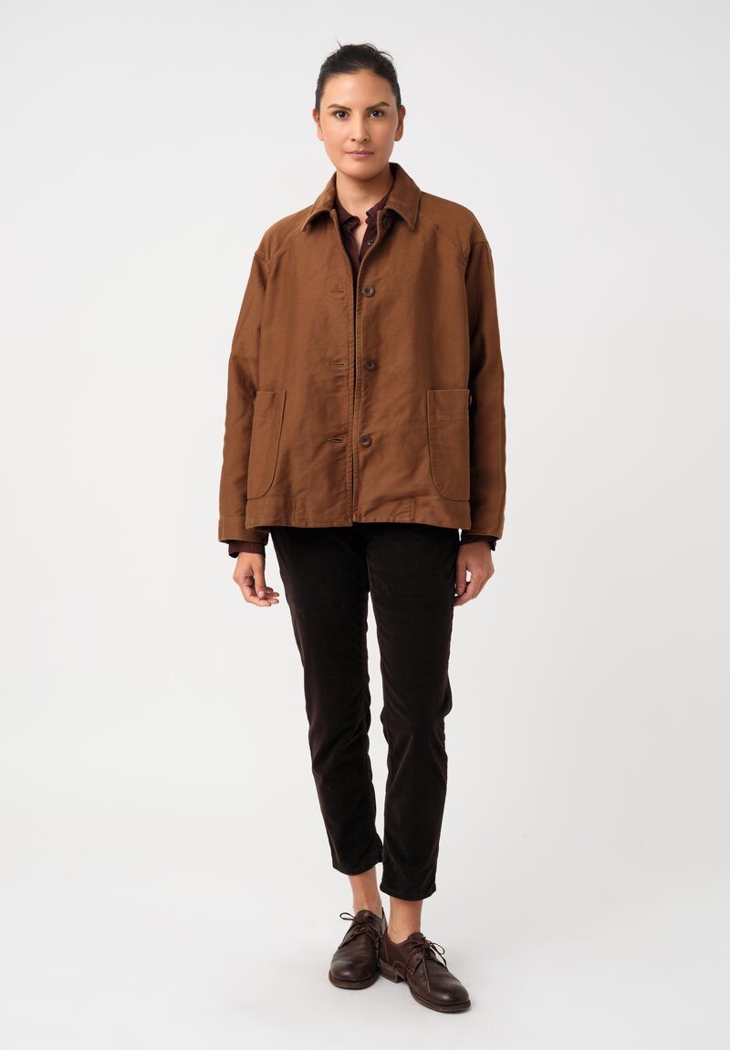 Casey Casey Raw Denim Drays Travail Point Collar & Button-Down Jacket in Saddle Brown