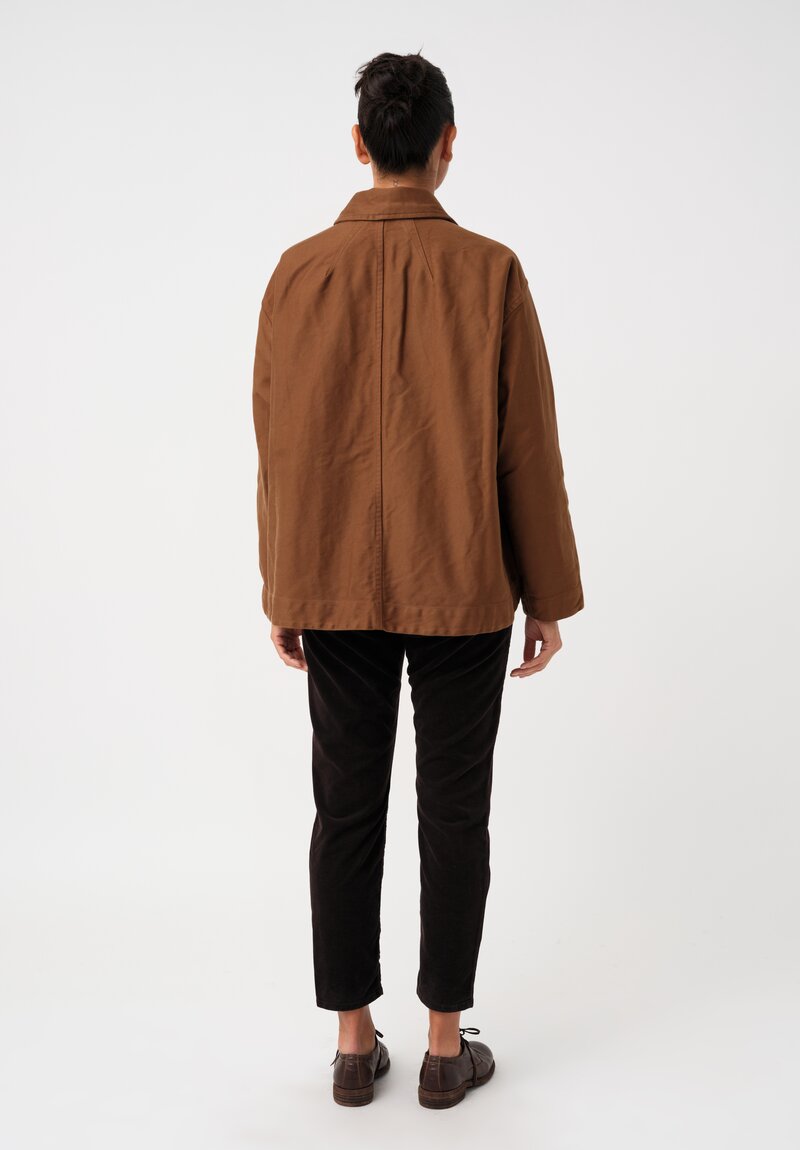Casey Casey Raw Denim Drays Travail Point Collar & Button-Down Jacket in Saddle Brown