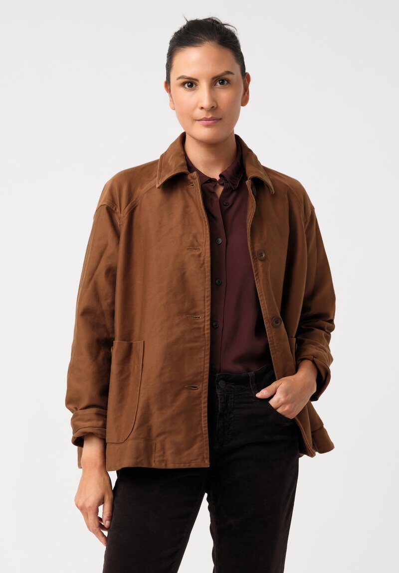 Casey Casey Raw Denim Drays Travail Point Collar & Button-Down Jacket in Saddle Brown