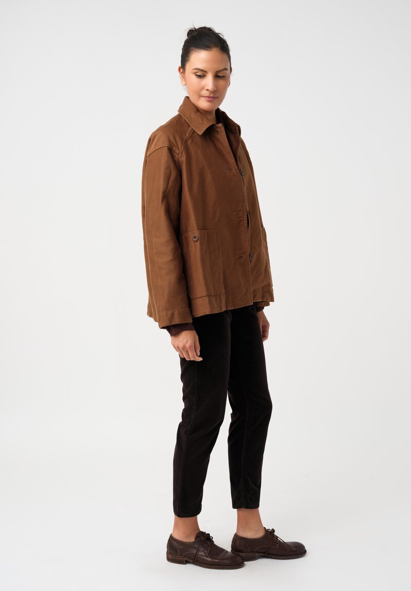 Casey Casey Raw Denim Drays Travail Point Collar & Button-Down Jacket in Saddle Brown