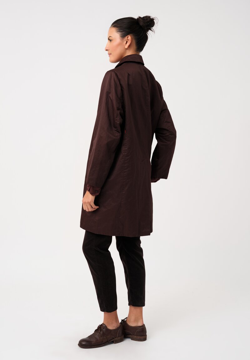 Casey Casey Satin Francesca Point Collar & Button-Down Coat in Mahogany Brown