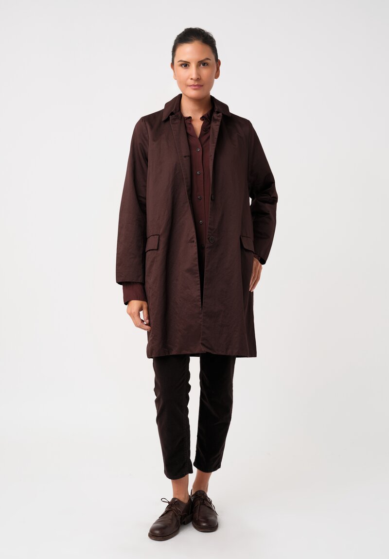 Casey Casey Satin Francesca Point Collar & Button-Down Coat in Mahogany Brown