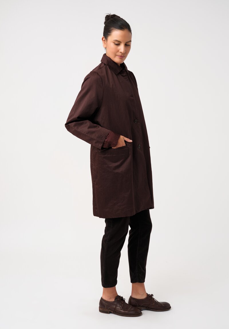 Casey Casey Satin Francesca Point Collar & Button-Down Coat in Mahogany Brown