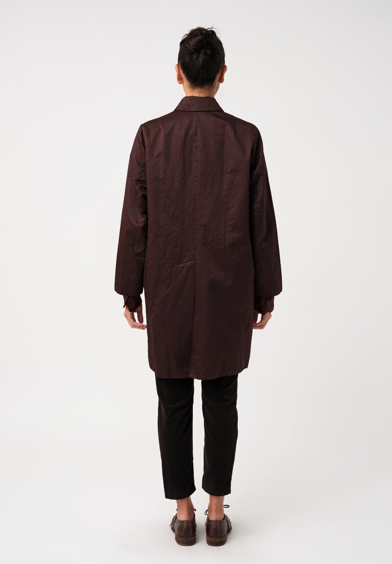 Casey Casey Satin Francesca Point Collar & Button-Down Coat in Mahogany Brown
