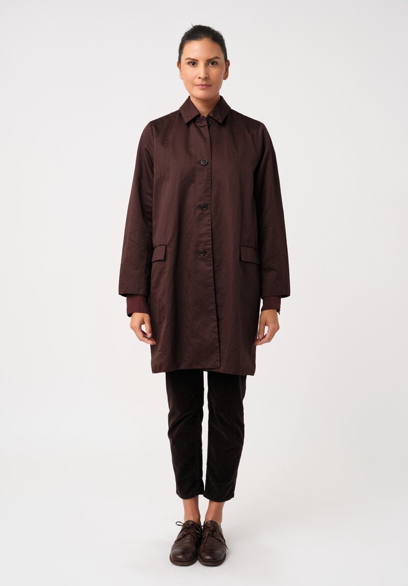 Casey Casey Satin Francesca Point Collar & Button-Down Coat in Mahogany Brown