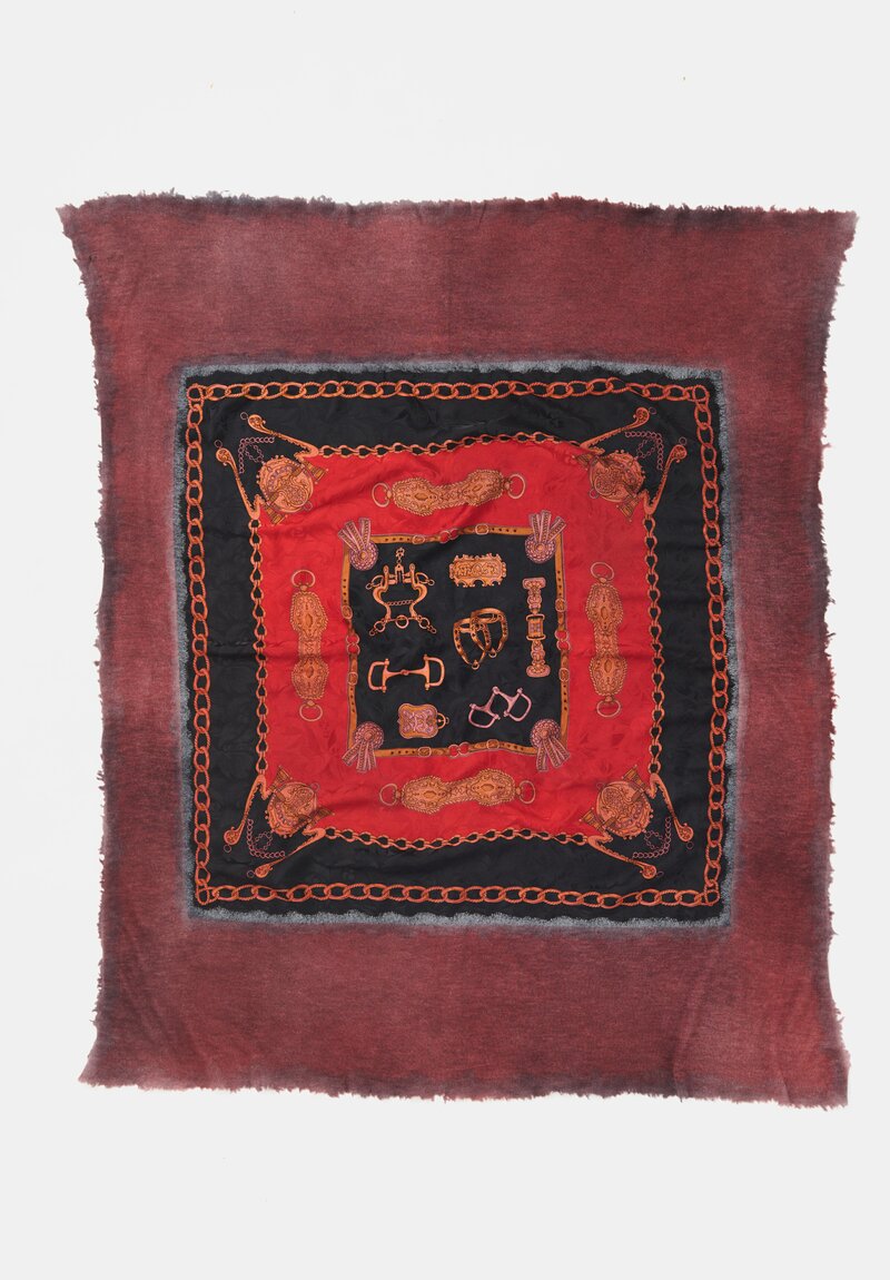 Avant Toi One-of-a-Kind Cashmere & Silk Quadrello Scarf Fire Red Ribbons & Bridle Bits