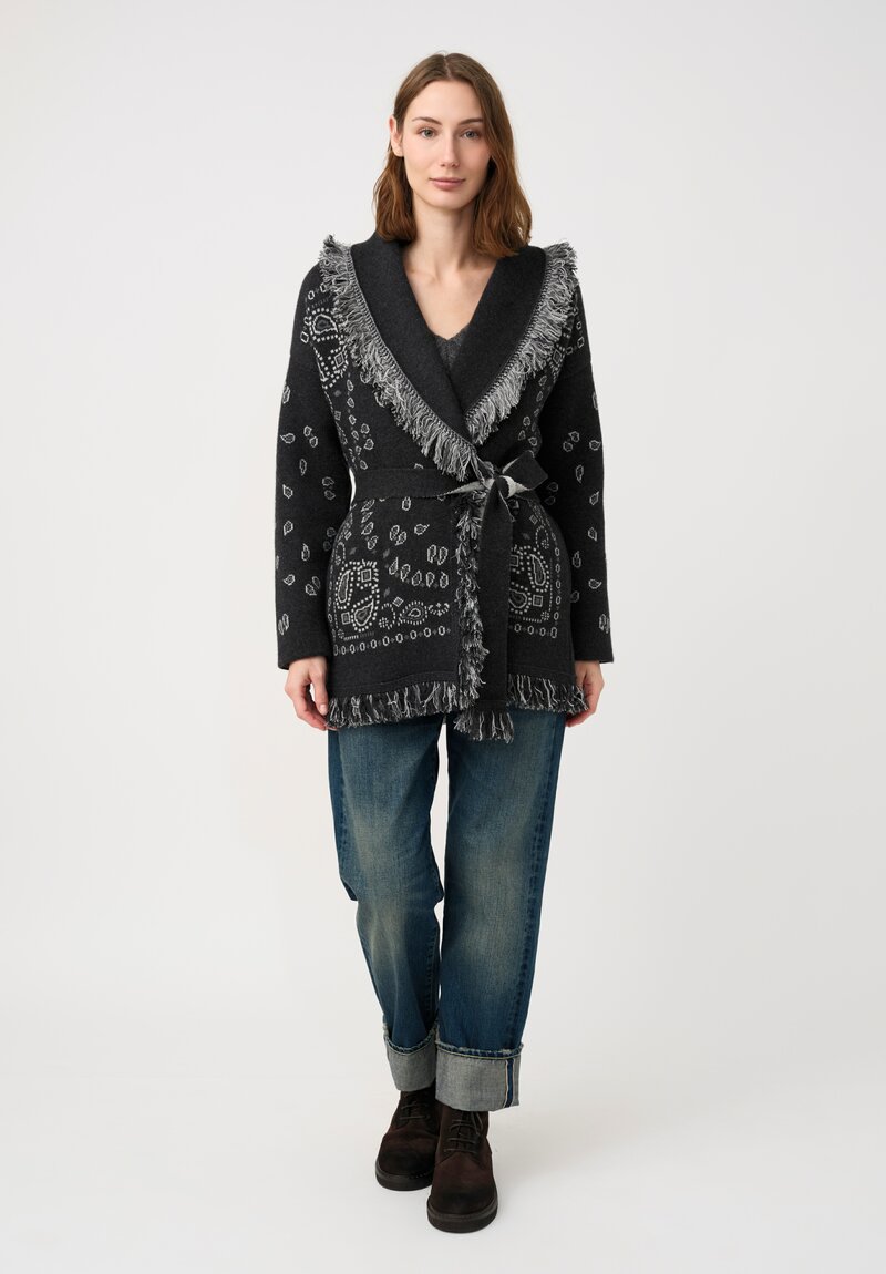 Alanui Cashmere Jacquard Knit Bandana Cardigan in Grey Paisley	