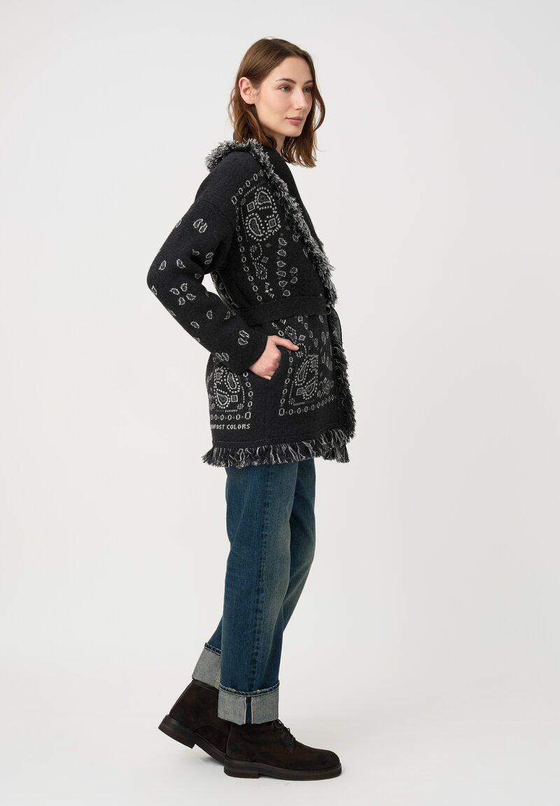 Alanui Cashmere Jacquard Knit Bandana Cardigan in Grey Paisley	