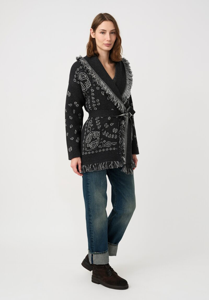 Alanui Cashmere Jacquard Knit Bandana Cardigan in Grey Paisley	