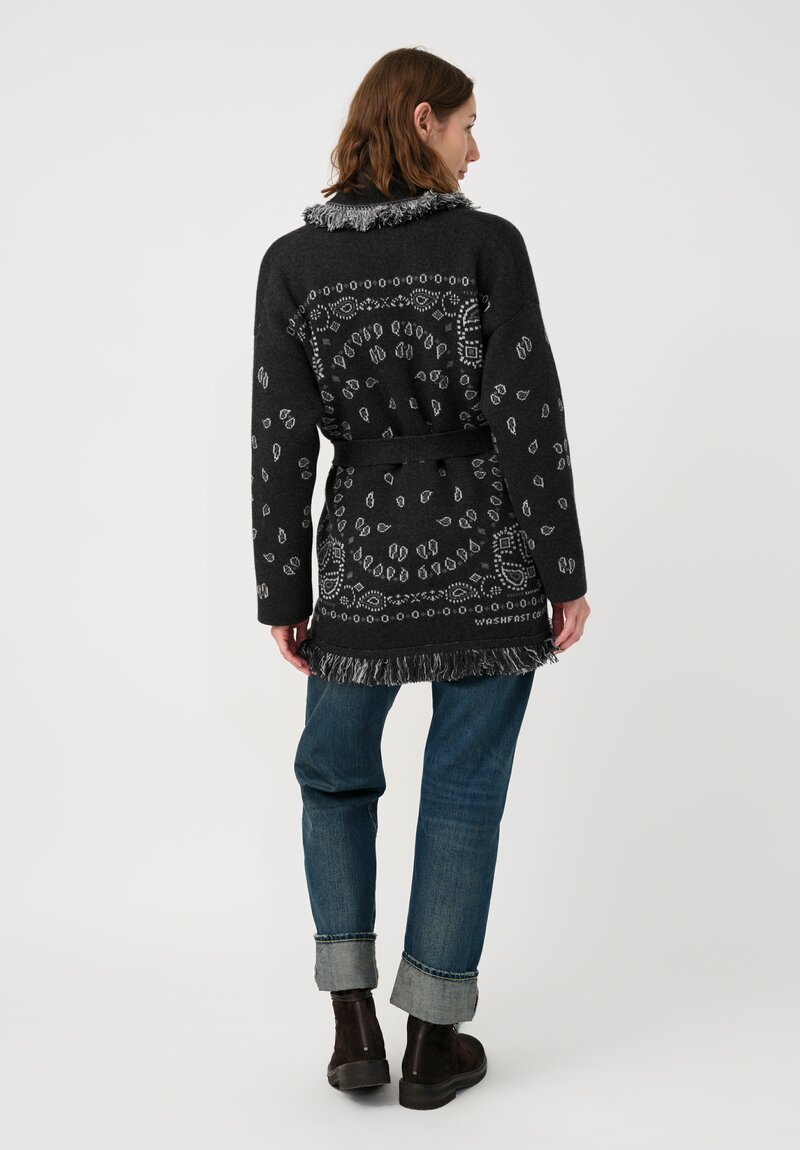 Alanui Cashmere Jacquard Knit Bandana Cardigan in Grey Paisley	