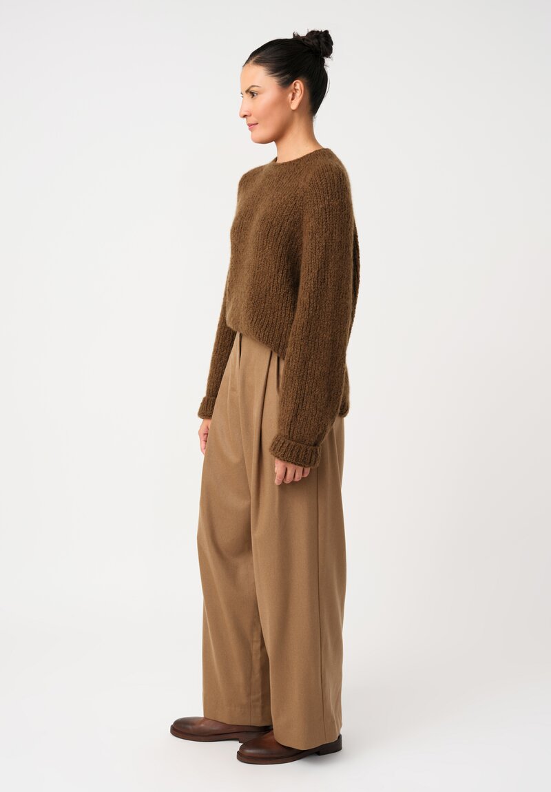'S Max Mara Wide-Leg Pleated Pants with Pockets in Khaki Brown
