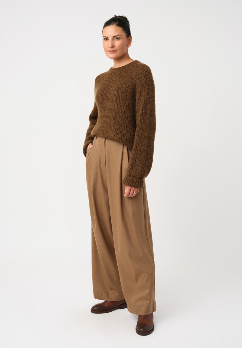 'S Max Mara Wide-Leg Pleated Pants with Pockets in Khaki Brown